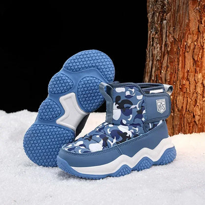 Winter Children Snow Warm Boots Fur Shoes Boys Sneaker Rubber Hiking Shoe Fashion Children Shoes Waterproof Leather Boots Kids