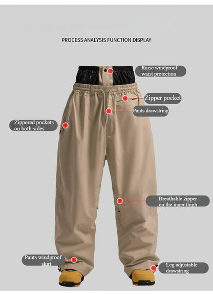 New Baggy Windproof Men Solid Women Skiing Pants Waterproof Loose Hooded Ski Strides Outdoor Sports Adult Breathable Trousers