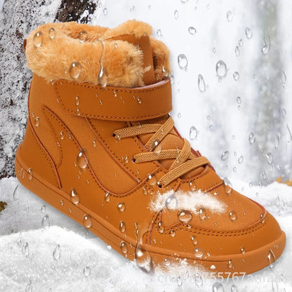 Winter Kids Wide Toe Barefoot Snow Boots Outdoor Waterproof Anti-slip Hiking Shoes Thickened Warm Plush Boots Comfortable