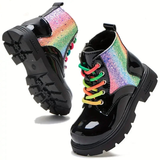 Autumn Winter High-Top Lace-Up Kids Martin Boots for Girls Boys Fashion Leather Boots Soft Bottom Non-slip Children Hiking Shoes
