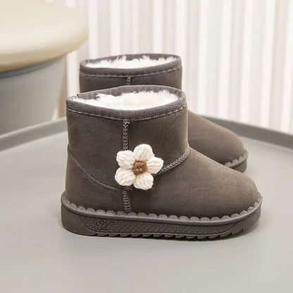 Kids Snow Boots Winter Fashion Non-slip Children's Boots Skiing Solid Color Warm Pattern Soft Thick Bottom Children's Shoes