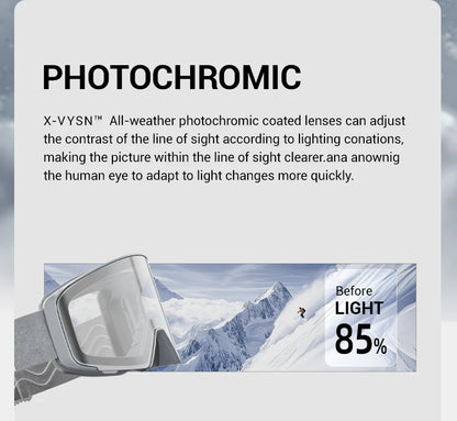 Kapvoe Photochromic Snow Goggles Men Ski Goggles Snowboard Anti-Fog Mask for Women UV400 Protection Glasses Snowmobile Winter