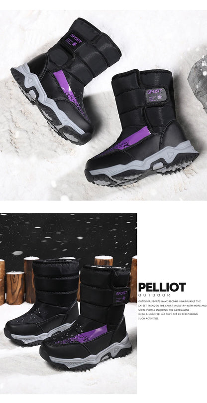 Winter Outdoor Children Boots Princess Elegant Girls Shoes Water Proof Girl Boy Snow Boots Kids Warm High Quality Plush Boots