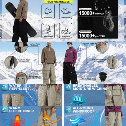 GSOU SNOW Winter Multi Pockets Ski Pants Men Loose Snow Pants Warm Windproof Skiing Trousers Outdoor Sports Breathable Britches
