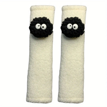 2pcs Black Spirit Pad Car Seat Belt Small Interior Decoration Protection Cartoon Creative Insurance Cover Car Accessories