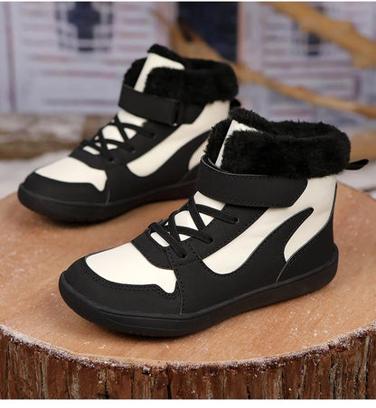 Winter Kids Wide Toe Barefoot Snow Boots Outdoor Waterproof Anti-slip Hiking Shoes Thickened Warm Plush Boots Comfortable