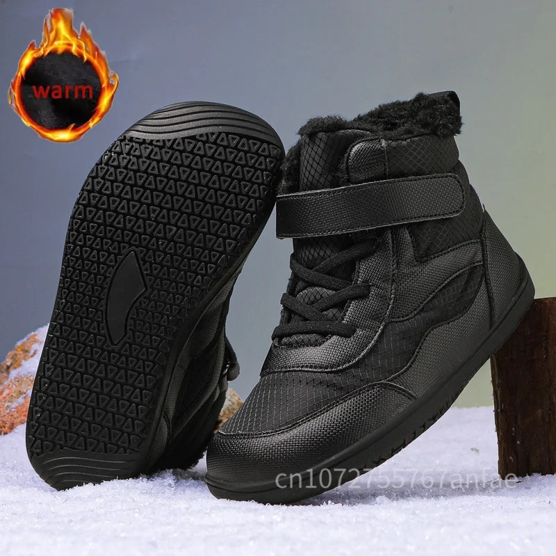 Winter Kids Wide Toe Barefoot Shoes Waterproof Snow Boots Outdoor Girls' Boy Comfortable and Warm Fur Snow Hiking Boot Warm Boot