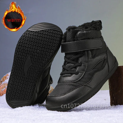 Winter Kids Wide Toe Barefoot Shoes Waterproof Snow Boots Outdoor Girls' Boy Comfortable and Warm Fur Snow Hiking Boot Warm Boot