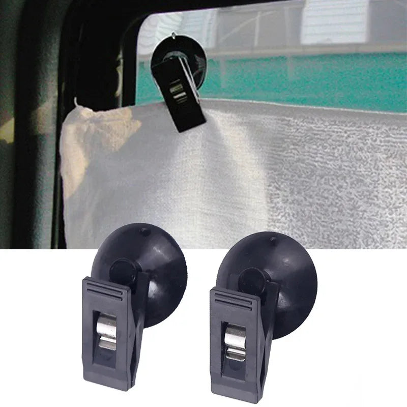 1-2 Pair Car Interior Window Clip Mount Black Suction Cap Clip Plastic Sucker Removable Holder For Sunshade Curtain Towel Ticket