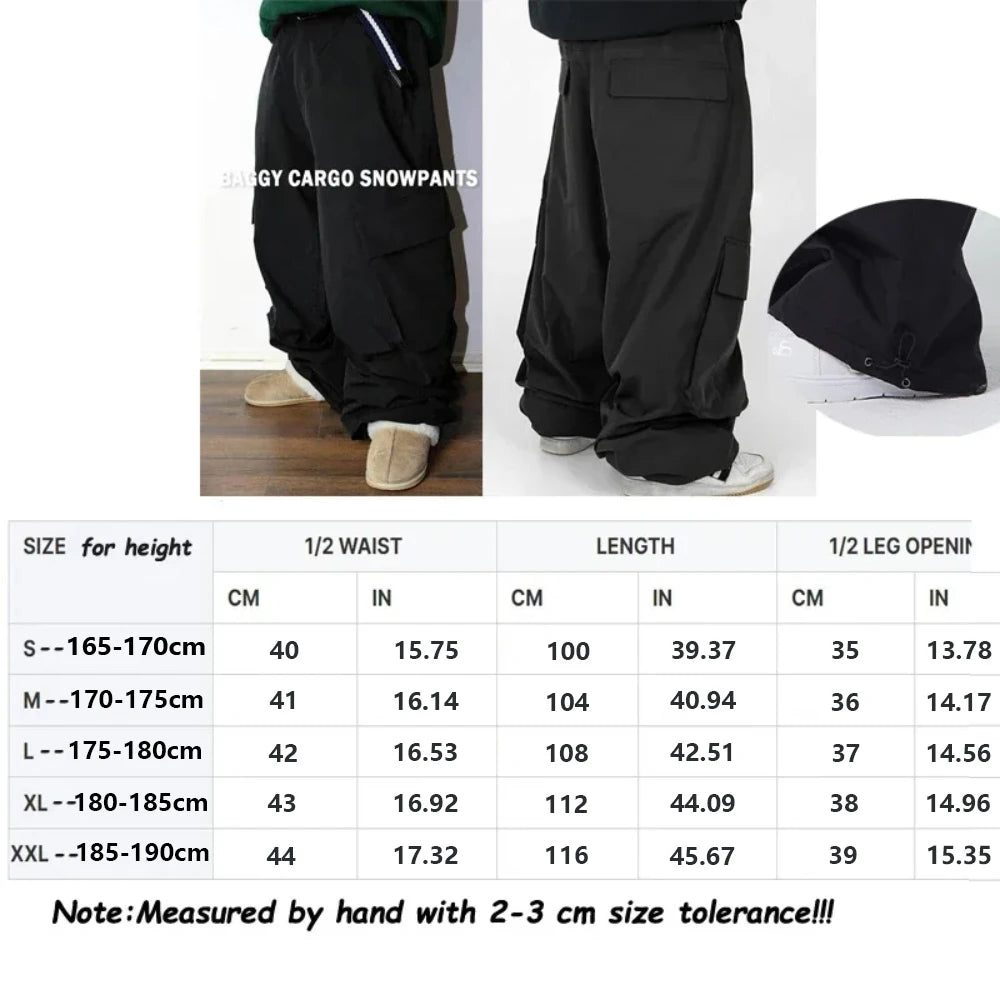 2025 New Male Baggy Ski Pants Winter Loose Skiing Cargo Pants Men Warm Snow Bib Overall Clothes 3L Waterproof Snowboard Trousers