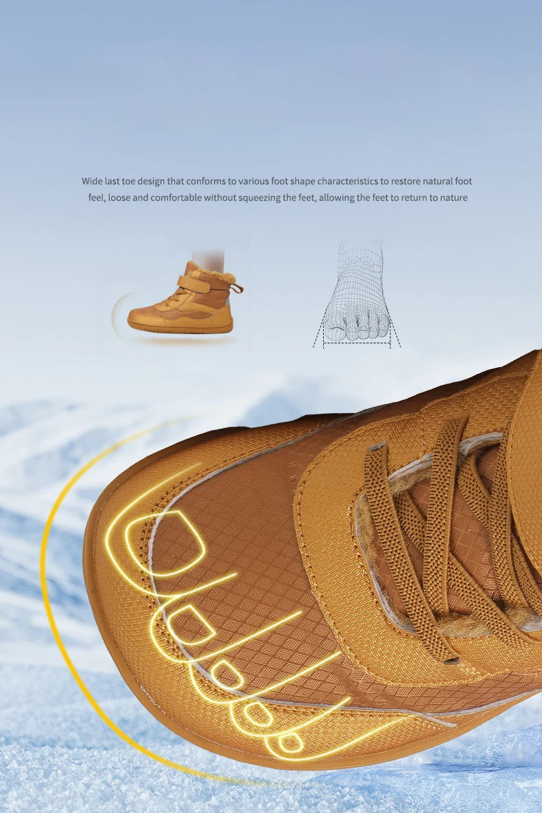 Winter Kids Wide Toe Barefoot Shoes Waterproof Snow Boots Outdoor Girls' Boy Comfortable and Warm Fur Snow Hiking Boot Warm Boot