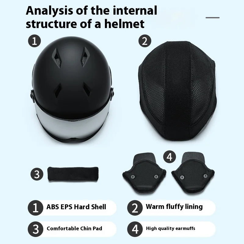 New Adult Protective Ski Helmet, Outdoor Sports Anti Fall Snow Helmet With Snow Goggles Single And Double Board Warm Ski Helmet