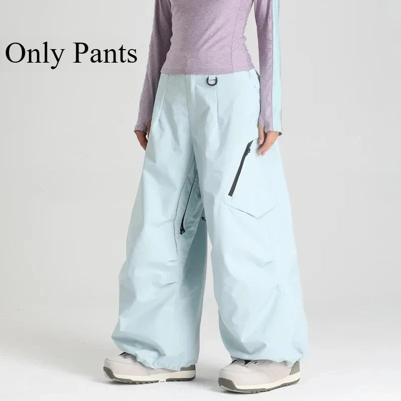 Women Waterproof Ski Pant Windproof Men Warm Snowboarding Trousers Outdoor Winter Sports Breathable Solid Baggy Skiing Strides