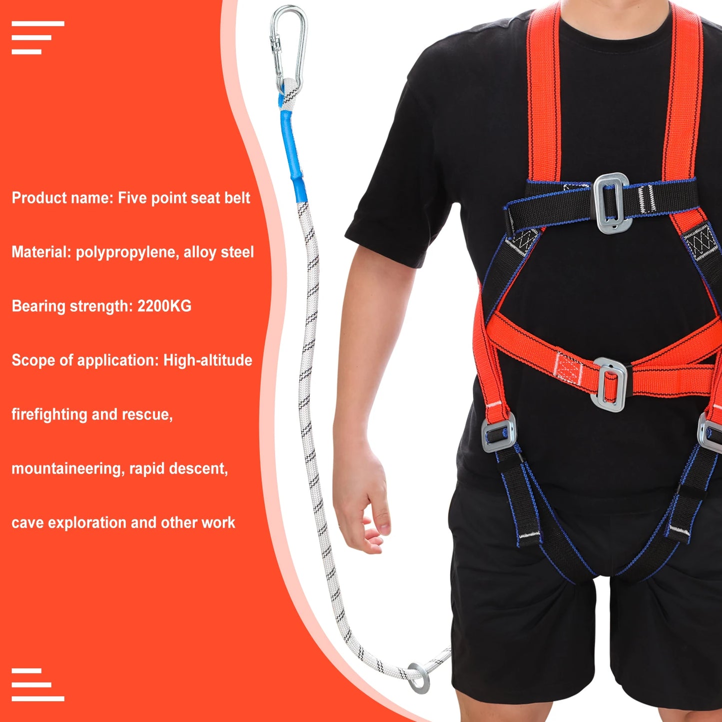 Safety Harness with 2M Safety Rope Belt Carabiner Outdoor Climbing Harness