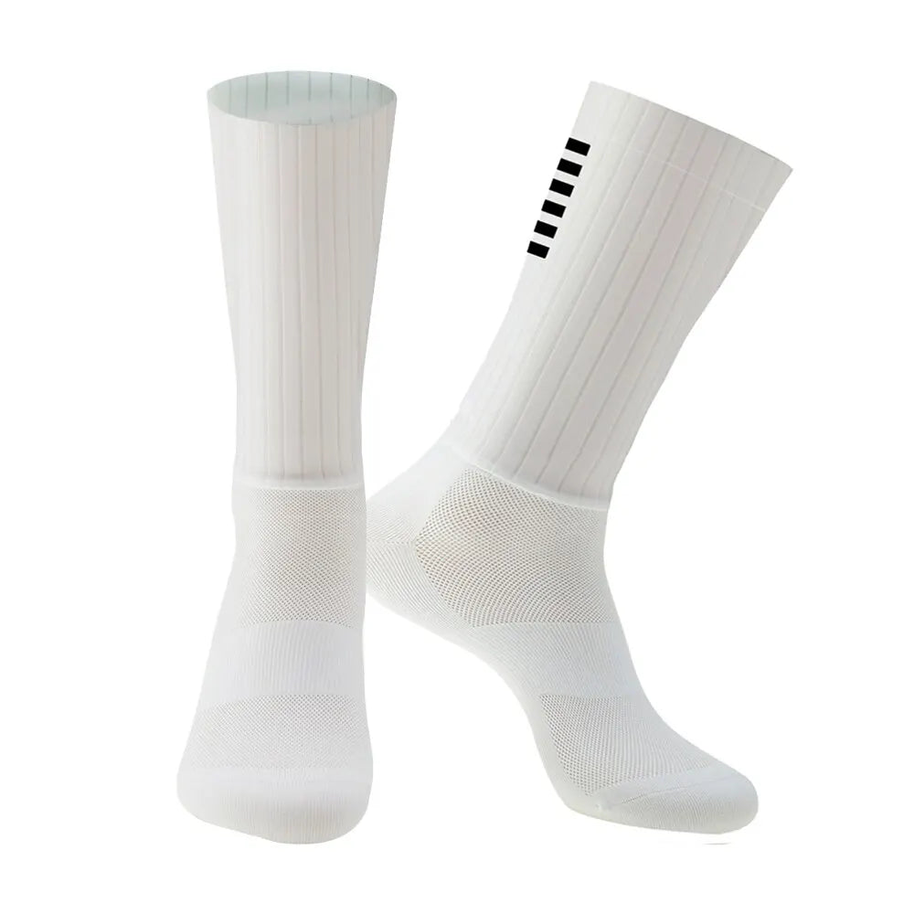 Cycling Knee High Socks Men Anti Slip Silicone Aero Whiteline Bicycle Sport Running Bike Hose