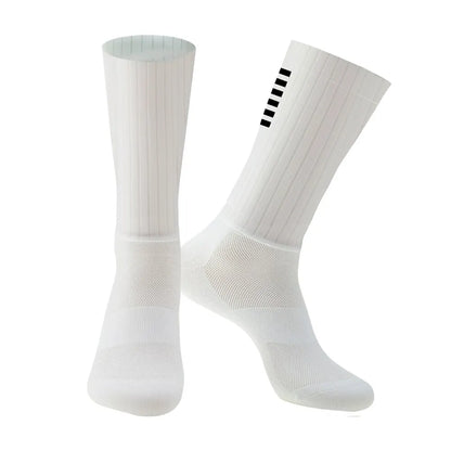 Cycling Knee High Socks Men Anti Slip Silicone Aero Whiteline Bicycle Sport Running Bike Hose