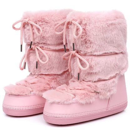 Fluffy Fur Boots 2025 Winter Fashion Sexy Faux Fox Fur Snow Boots Ladies Furry Warm Cotton Boots Female Outdoor Ski Boots