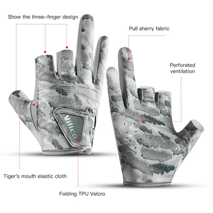Fishing Gloves for Men Summer Fishing Road Sub Sunscreen and Anti Slip Ice Silk Breathable Thin Three Finger Cut Gloves