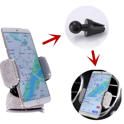 Crystal Rhinestones 360 Degree Car Phone Holder for Car Dashboard Auto Windows and Air Vent Universal Car Mobile Phone Holder