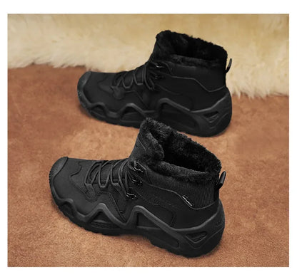 Cross-Border Autumn/Winter High-Top Men's Outdoor Non-Slip Climbing Boots Plus Size Thickened Warm Cotton Shoes Fleece-Lined