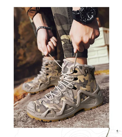 Cross-Border Autumn/Winter High-Top Men's Outdoor Non-Slip Climbing Boots Plus Size Thickened Warm Cotton Shoes Fleece-Lined