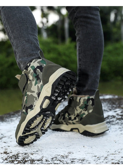 Children Snow Boots Winter Warm Boots Kids Shoes Girls And Boys Camouflage Shoes Non-Slip Rubber Sole Outdoor Hiking Boots