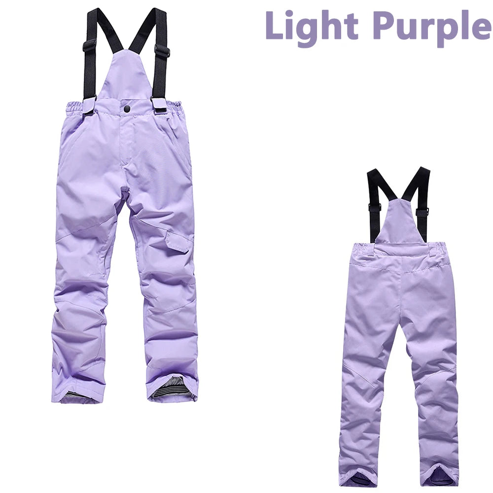 Children'S Ski Pants Autumn Winter Outdoor Sports Solid Warm Thick Ski Pants Comfortable Waterproof Pocket Strap Skiing Pants