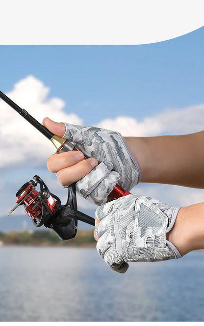 Fishing Gloves for Men Summer Fishing Road Sub Sunscreen and Anti Slip Ice Silk Breathable Thin Three Finger Cut Gloves