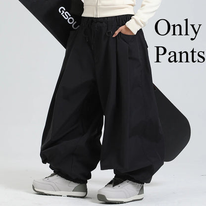 GSOU SNOW Plus Size Winter Ski Trousers Super Baggy Men Snowboard Clothes Women Snow Pants Outdoor Sports Winterproof Breathable
