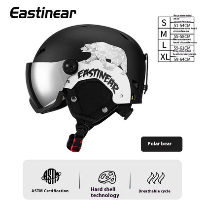 New Adult Protective Ski Helmet, Outdoor Sports Anti Fall Snow Helmet With Snow Goggles Single And Double Board Warm Ski Helmet