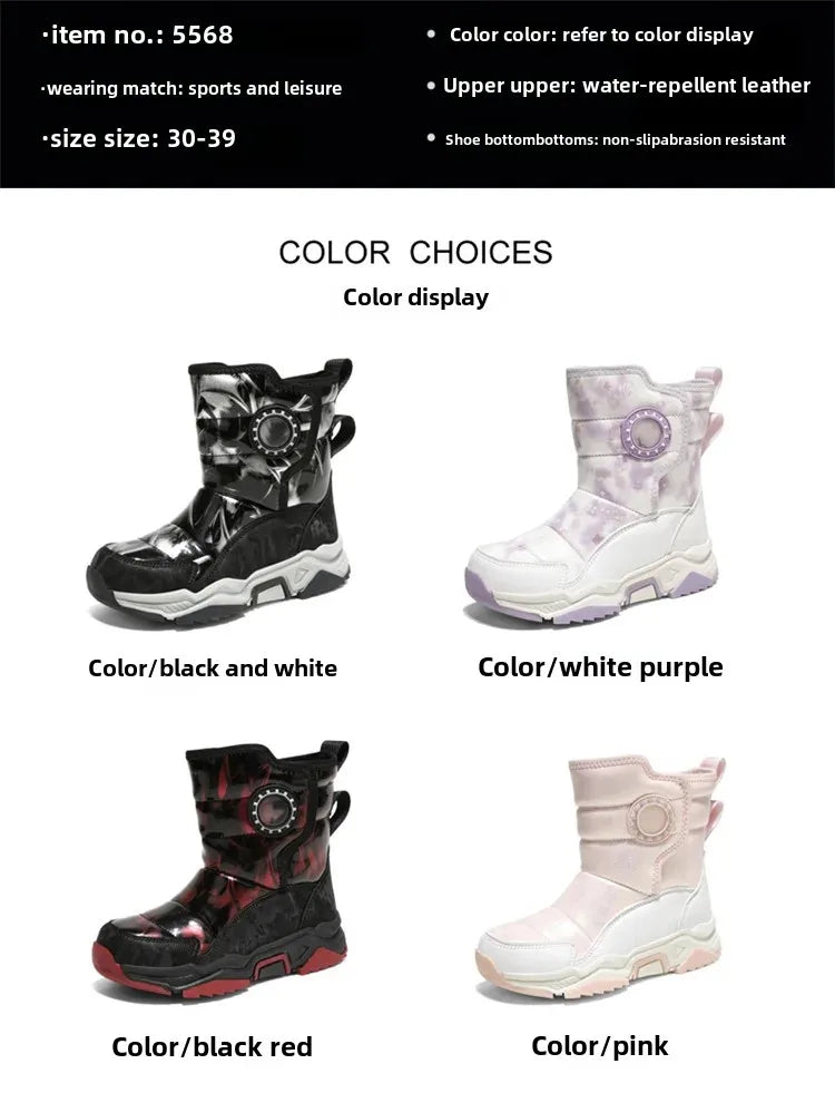 Winter Children's Cotton Shoes Anti-Slip Ice Claw High-Top Waterproof Fleece-Lined Snow Boots for Girls And Boys Hot Sale Of The