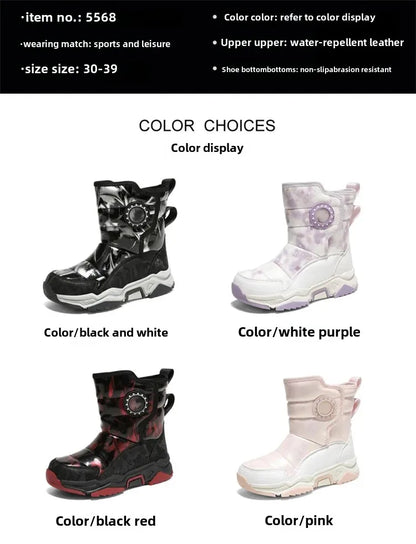 Winter Children's Cotton Shoes Anti-Slip Ice Claw High-Top Waterproof Fleece-Lined Snow Boots for Girls And Boys Hot Sale Of The