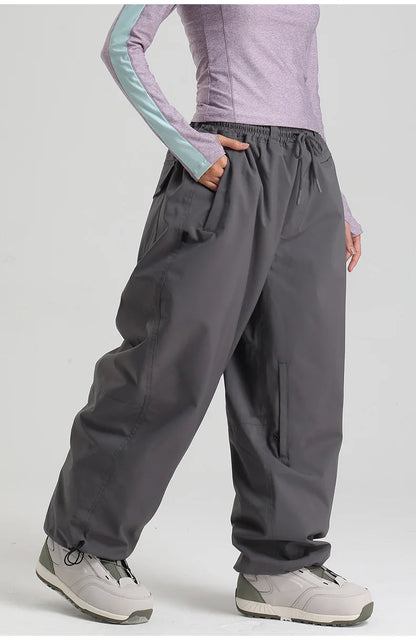 Men Baggy Windproof Solid Women Skiing Pants Waterproof Loose Hooded Ski Strides New Outdoor Sport Adult Breathable Trousers
