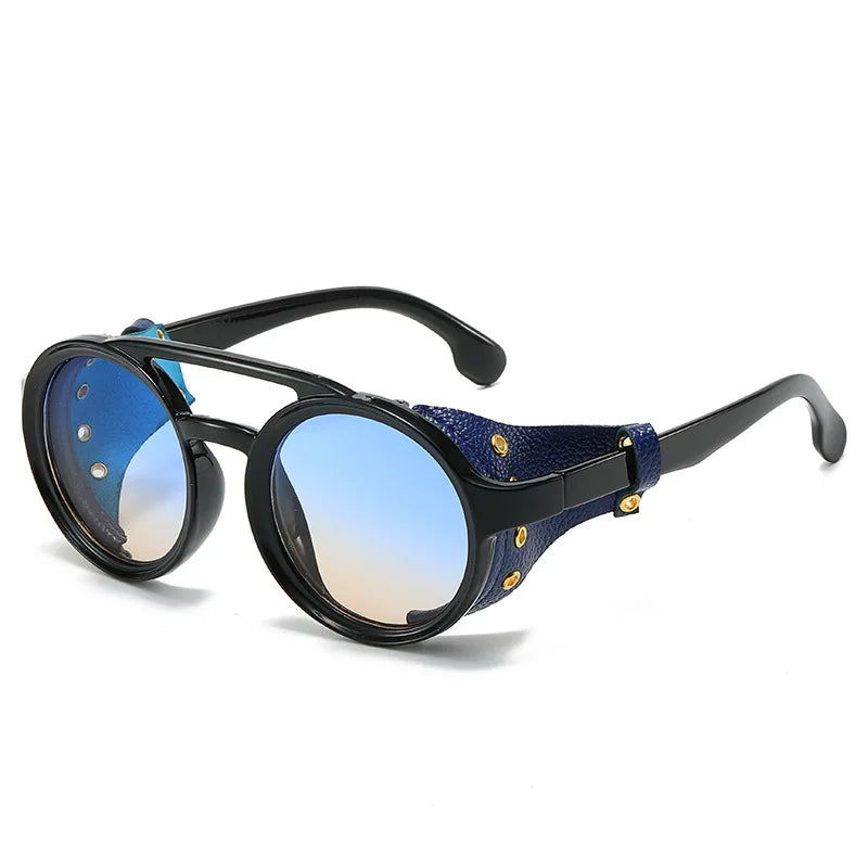Retro Round Sunglasses Men Women - Vintage Leather UV400 Anti-Wind Outdoor Sports Goggles
