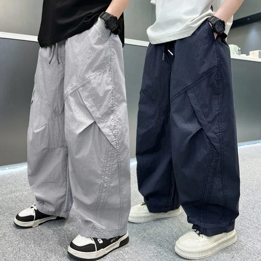 Summer Boys Pants High Street Ice Like Fabric Trousers Grey Thin Sports Pants Casual Children's Clothing New Kids Sweatpants