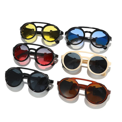 Retro Round Sunglasses Men Women - Vintage Leather UV400 Anti-Wind Outdoor Sports Goggles