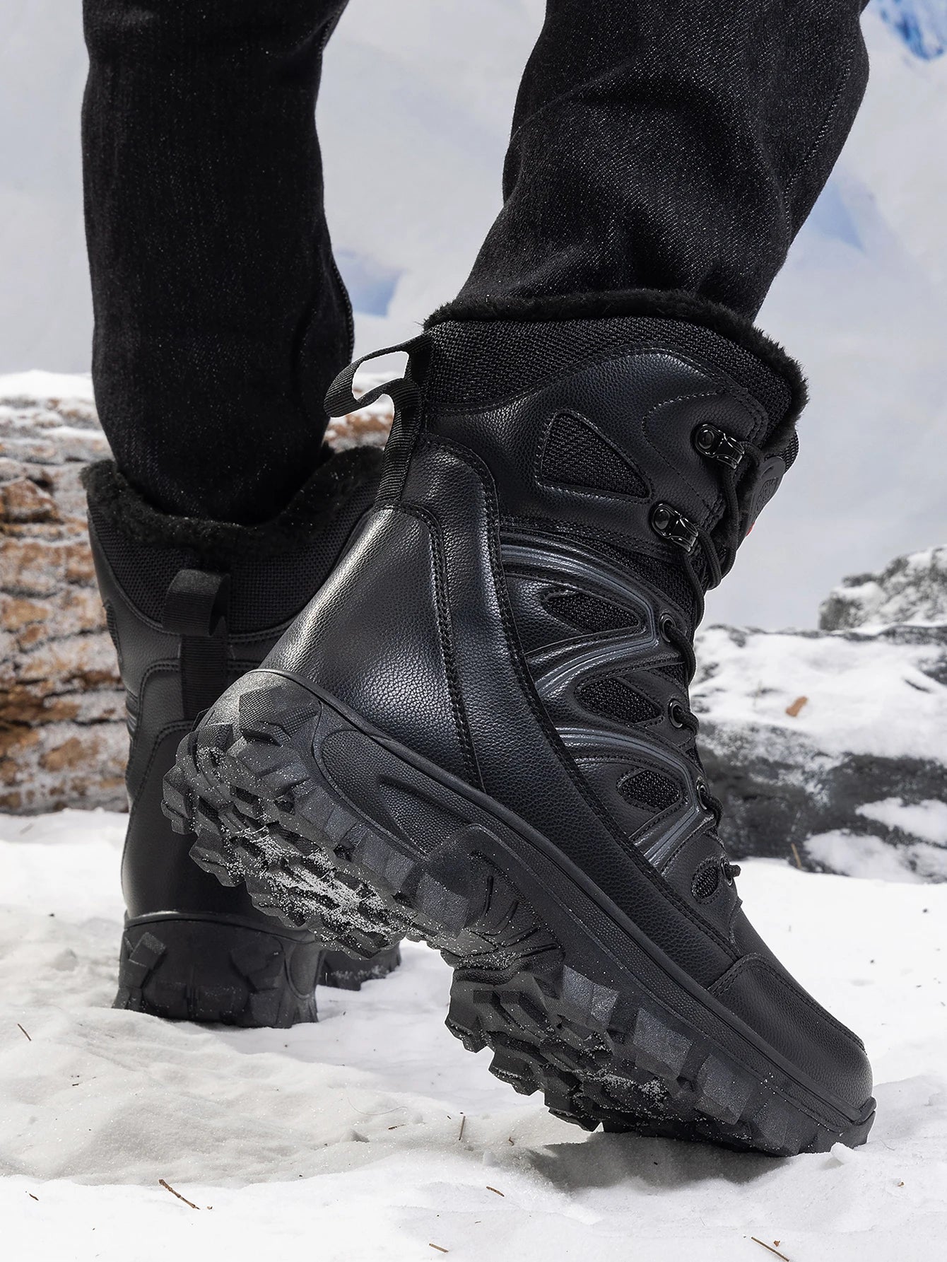 Men Winter Outdoor Velvet Warm Snow Boots Walking Shoes Waterproof Ski Shoes High-Top Large Size Cotton Boots Thick Cotton Shoes