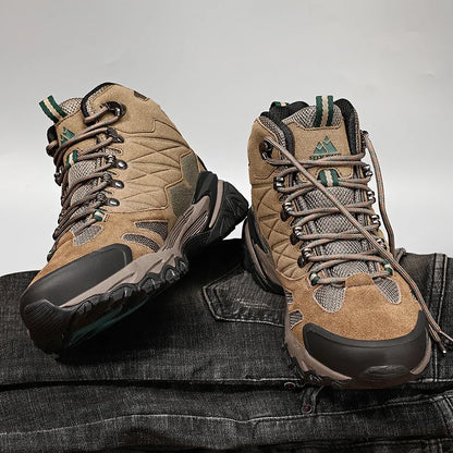 HIKEUP Winter Boot Men Outdoor Hiking Boots Suede High Top Trekking Men Shoes Rainproof Tactical Combat Military Boots