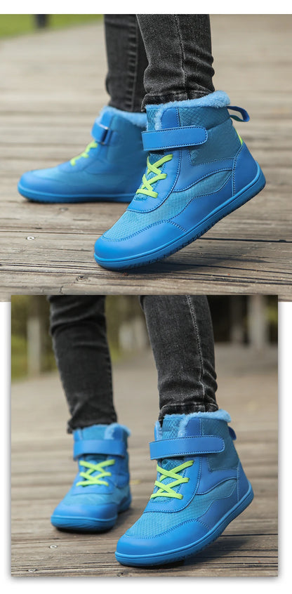 Winter Kids Wide Toe Barefoot Shoes Waterproof Snow Boots Outdoor Girls' Boy Comfortable and Warm Fur Snow Hiking Boot Warm Boot