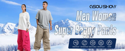 GSOU SNOW Super Baggy Snowboard Pants Men Waterproof Windproof Sports Clothes Insulated Loose Fit Ski Trousers for Cold Weather