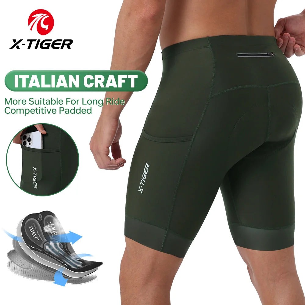 X-TIGER Men Cycling Shorts with Back Pocket 5D Gel Padded Bike Shorts for Men Mountain Road Biking Riding Half Pants Tights