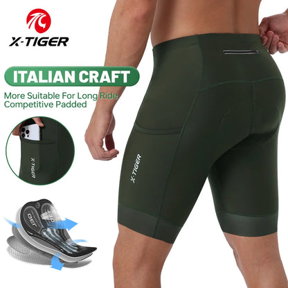 X-TIGER Men Cycling Shorts with Back Pocket 5D Gel Padded Bike Shorts for Men Mountain Road Biking Riding Half Pants Tights