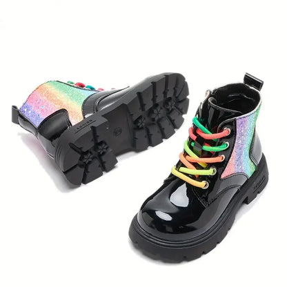 Autumn Winter High-Top Lace-Up Kids Martin Boots for Girls Boys Fashion Leather Boots Soft Bottom Non-slip Children Hiking Shoes
