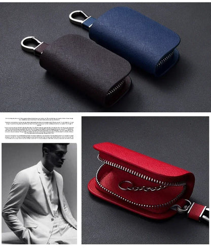 Leather Car Key Case Universal Keychain For BMW Mercedes Audi VW Bentley Ferrari FIAT Alfa Jeep Key Cover Protector Accessories
