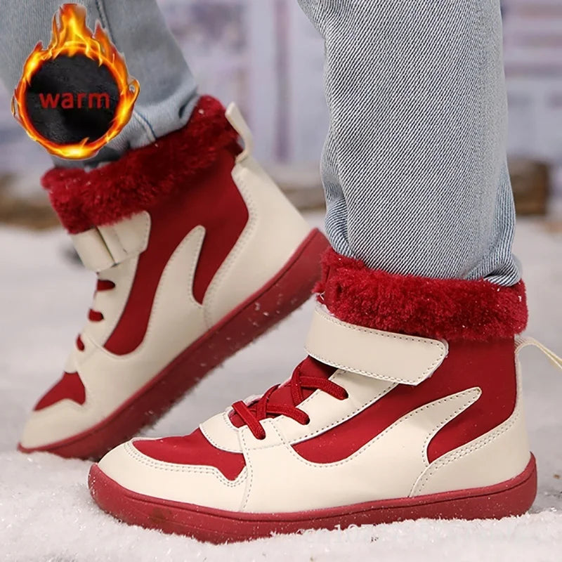 Winter Kids Wide Toe Barefoot Snow Boots Outdoor Waterproof Anti-slip Hiking Shoes Thickened Warm Plush Boots Comfortable