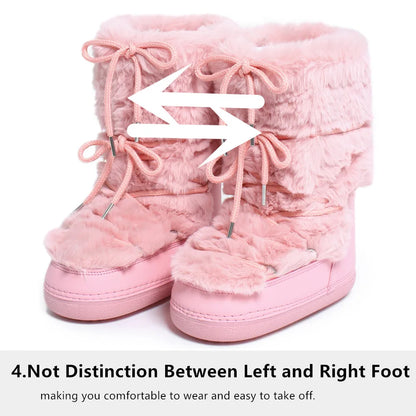 2025 Winter Boots for Women Snow Boots Brand Fluffy Furry Fur Lace Up Black Pink Platform Non-Slip Waterproof Ski Boots