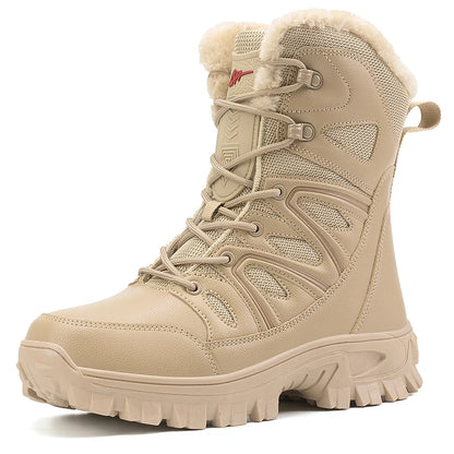 Men Winter Outdoor Velvet Warm Snow Boots Walking Shoes Waterproof Ski Shoes High-Top Large Size Cotton Boots Thick Cotton Shoes