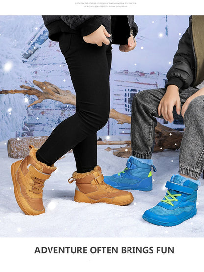 Winter Kids Wide Toe Barefoot Shoes Waterproof Snow Boots Outdoor Girls' Boy Comfortable and Warm Fur Snow Hiking Boot Warm Boot