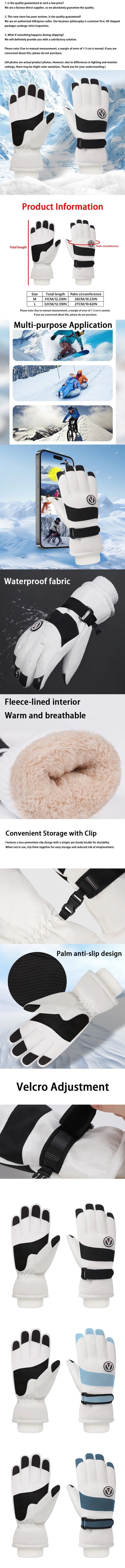 Minimalist Winter Warmth Thickened Fingerless Gloves Unisex Waterproof Fabric Fleece-Lined Ski Gloves Outdoor Sports Gloves