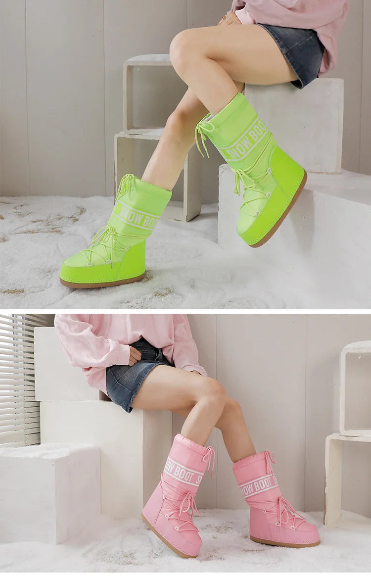 Winter Boots Women Snow Boots Mid-calf Cold-proof Antiskid Thicken Plush Waterproof Thick Platform Space Ski Boots Size 35-43